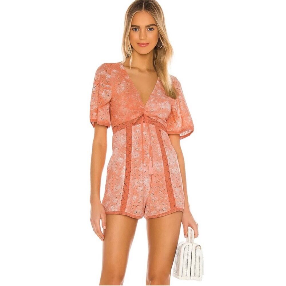 Tularosa Monroe orange coral eyelet romper size Extra Small XS
